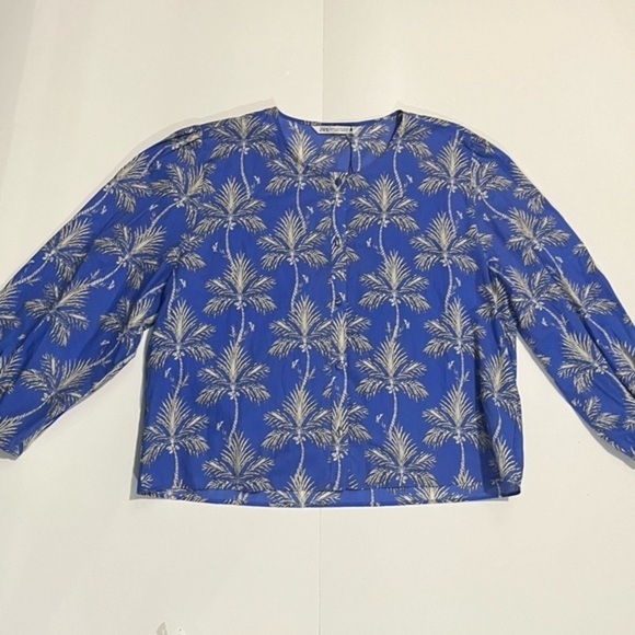 Zara Tops - Zara Blue and White Palm Print Blouse